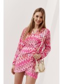 Patterned dress with ties on the side, pink 8388 - Online store - Boutique